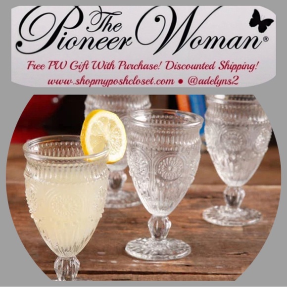 🌺 New The Pioneer Woman Adeline Glass Water Goblets, Set of 4, Clear - Picture 3 of 4